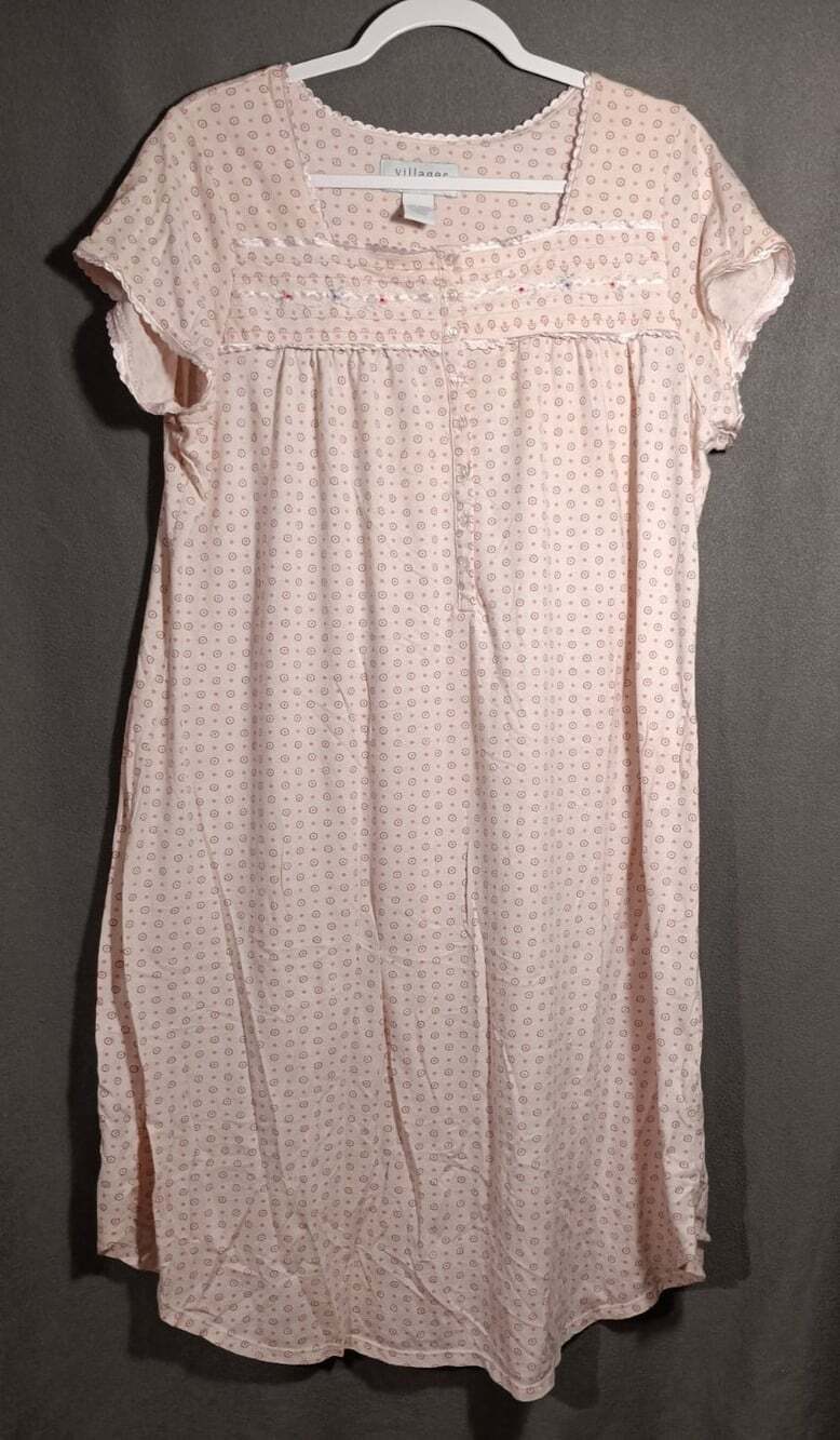 Liz Claiborne Villager Pink Floral Pajama Dress Women’s Large Cottagecore